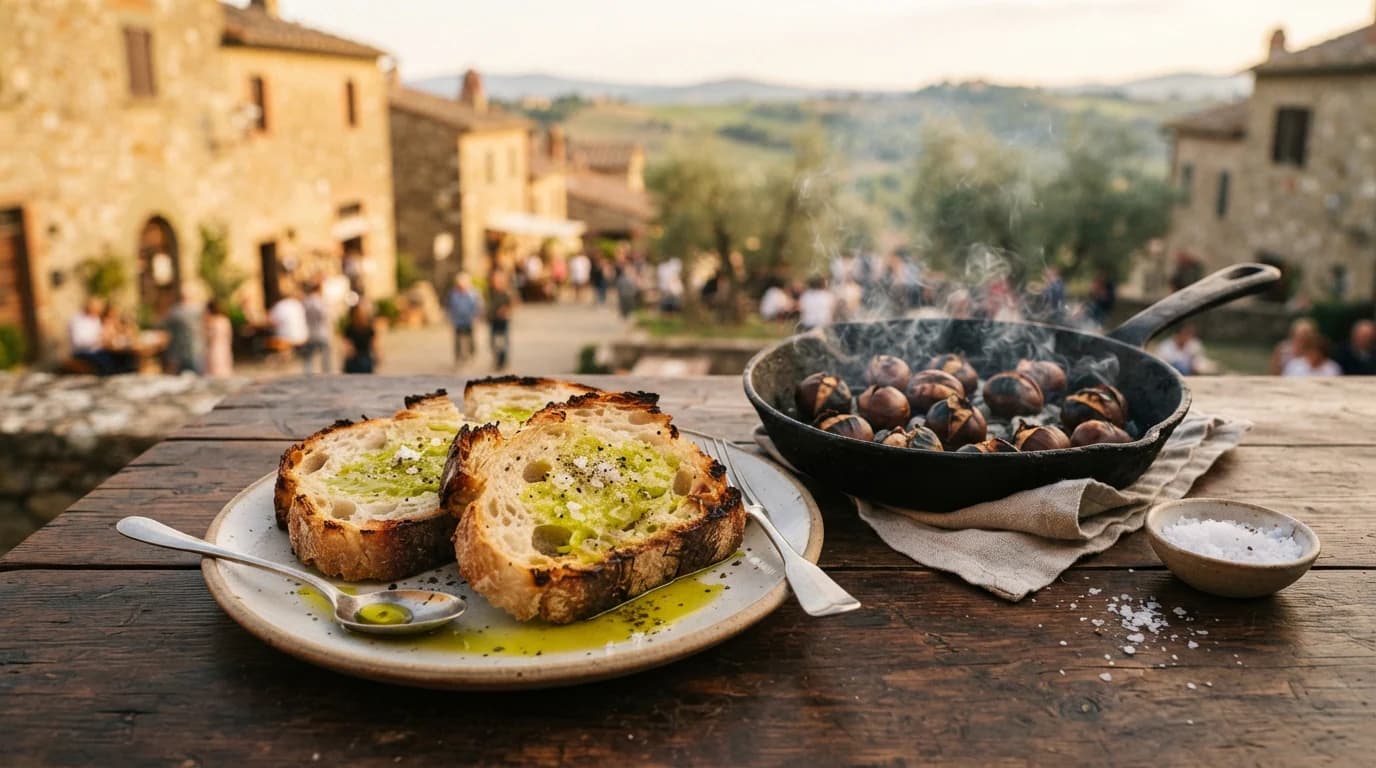 Castagne, bruschetta con l’olio nuovo e non solo