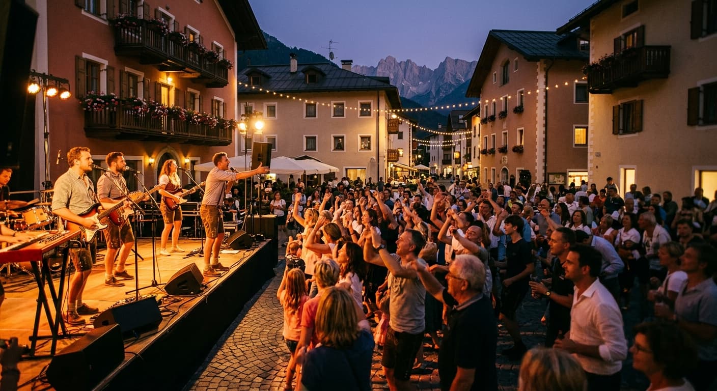 Serata d'estate con il gruppo "Die Söhne Tirols" a Scena