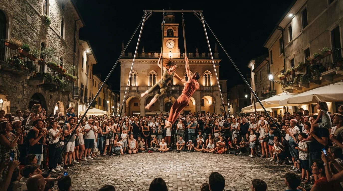Spettacolino all’aperto di artisti circensi