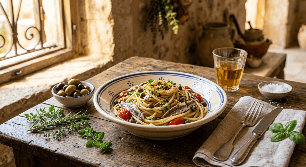 Pasta con alici e capperi