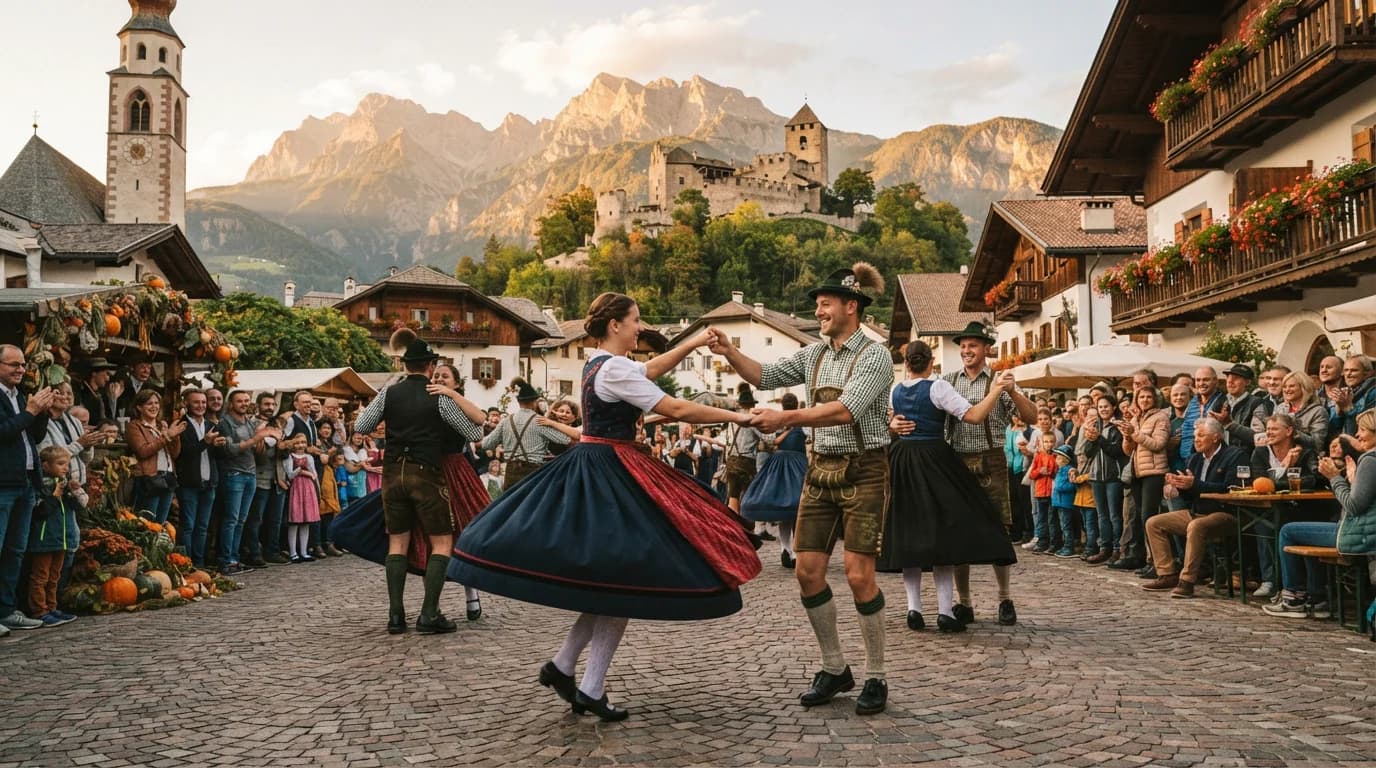 Festa di ringraziamento: Danze folcloristiche in Piazza Raiffeisen a Scena