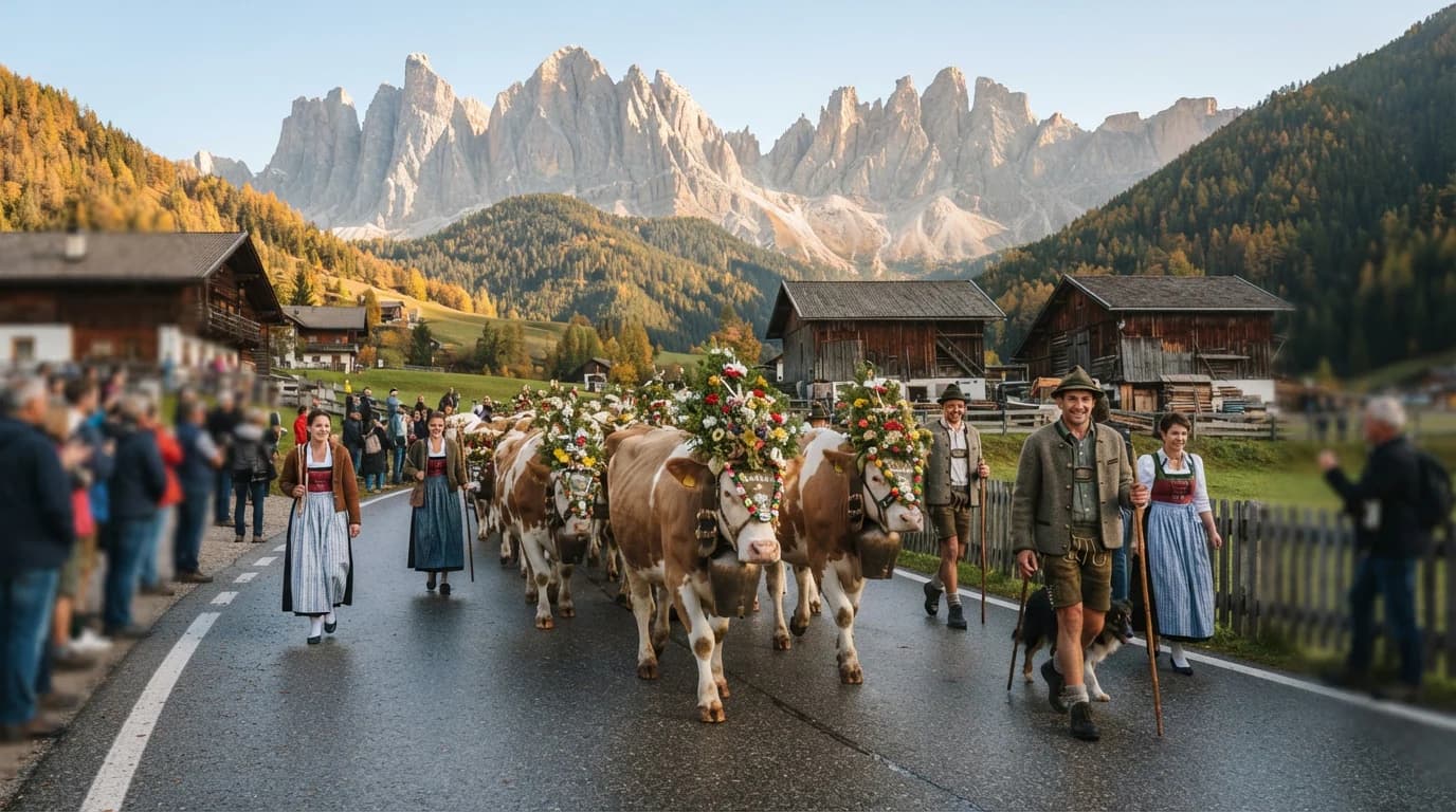 Ritorno del bestiame dall'alpeggio S. Maddalena/Val di Funes