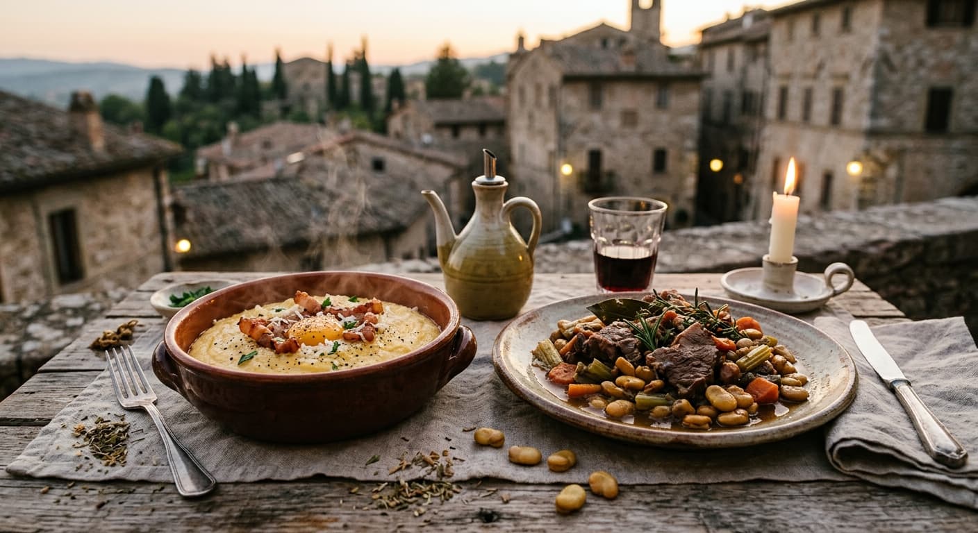 Sagra della Fava Cottora dell'Amerino, Polenta alla Carbonara e Cinghiale alla Colcellese