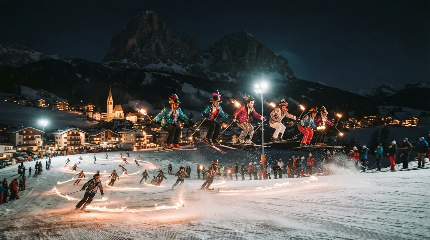 Skishow di Carnevale della Scuola sci e snowboard Ortisei