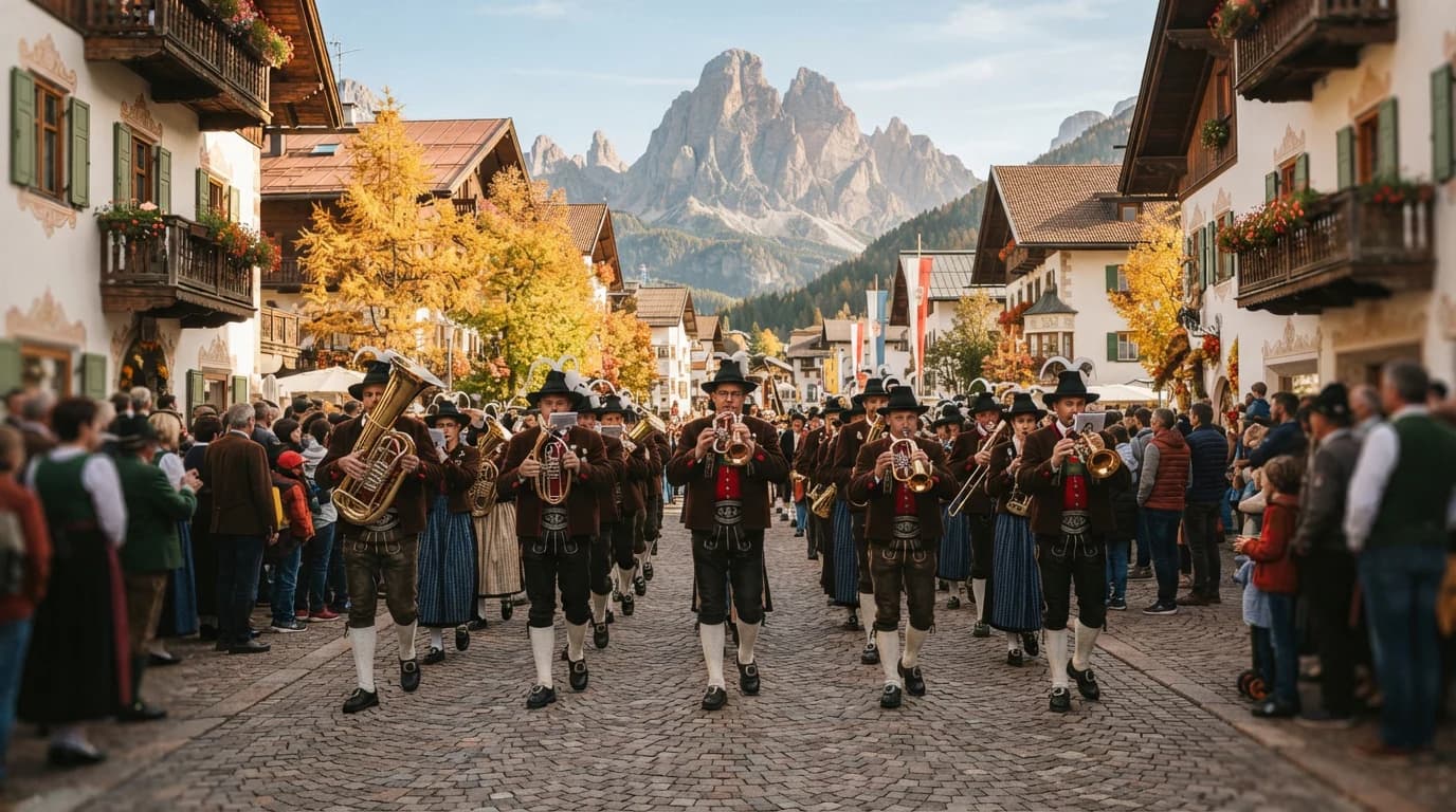 Spettaco autunno "Toblacher Kirchtag" processione della Banda musicale