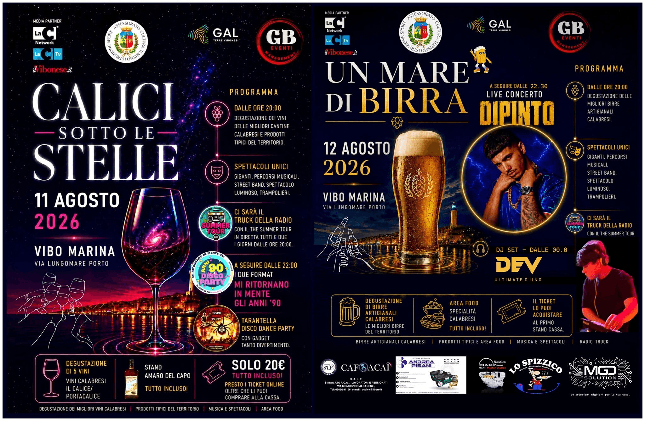 Locandina Calici Sotto le Stelle e Un Mare di Birra 2026 a Vibo Marina