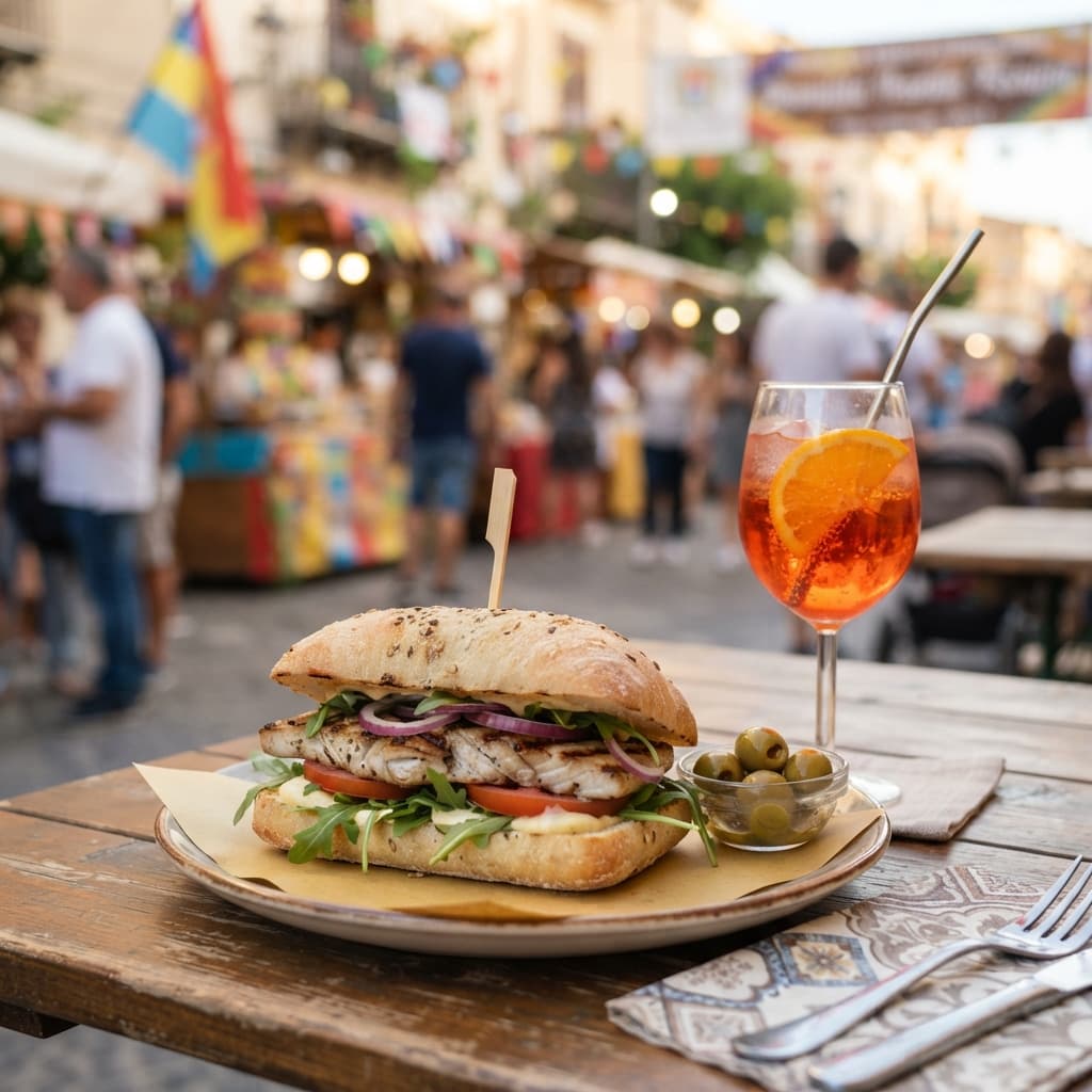 Panino con pesce spada e bibita