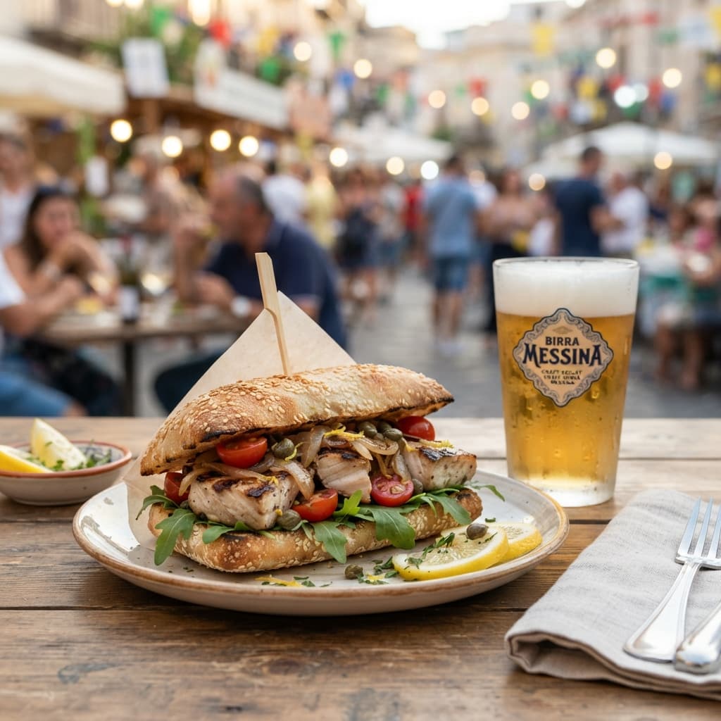 Panino con pesce spada e birra